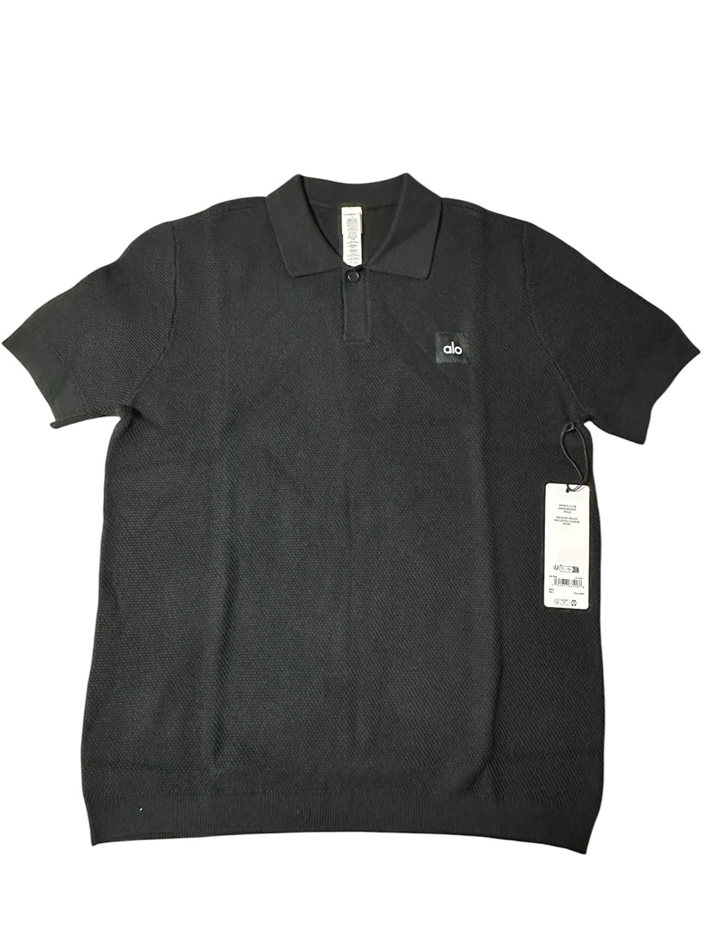NWT Alo Yoga Sport Club Sweater Knit Polo Black Large Logo Shirt